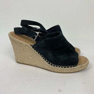 Toms Black Suede Open Peep Toe Espadrille Wedges